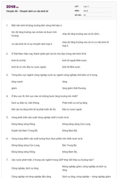 Chuyên đề - Chuyển dịch cơ cấu kinh tế