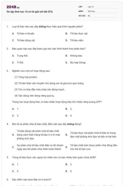 Ôn tập Sinh học 10 có lời giải chi tiết (P3)