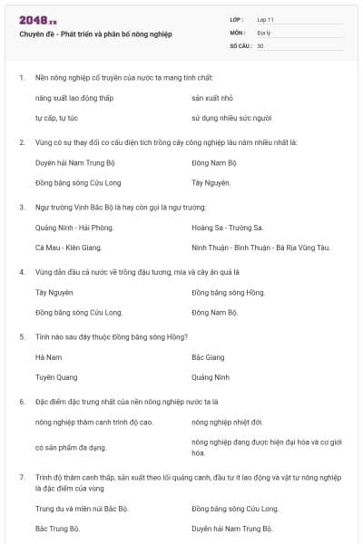 Chuyên đề - Phát triển và phân bố nông nghiệp