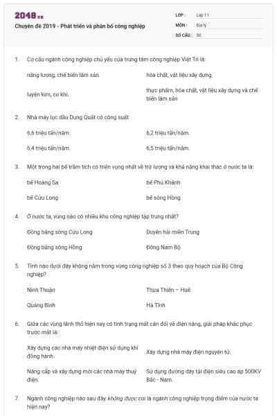 Chuyên đề 2019 - Phát triển và phân bố công nghiệp