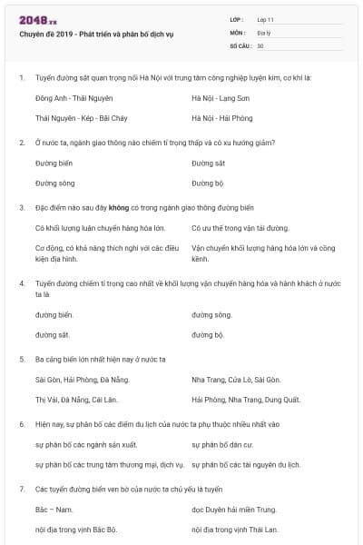 Chuyên đề 2019 - Phát triển và phân bố dịch vụ