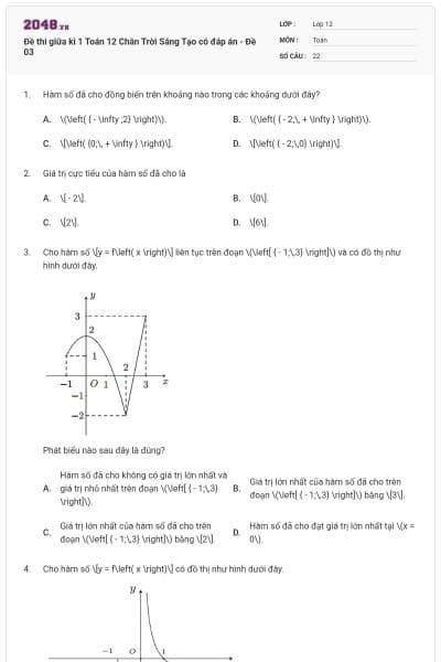 Đề thi giữa kì 1 Toán 12 Chân Trời Sáng Tạo có đáp án - Đề 03