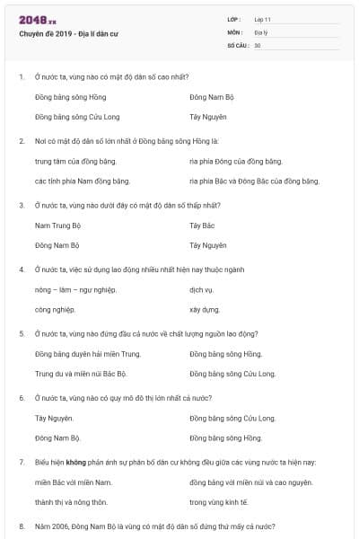 Chuyên đề 2019 - Địa lí dân cư