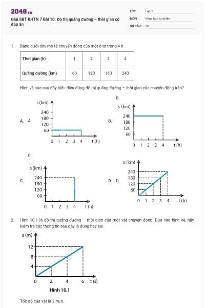Giải SBT KHTN 7 Bài 10. Đồ thị quãng đường – thời gian có đáp án