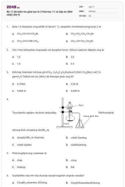 Bộ 11 Đề kiểm tra giữa học kì 2 Hóa học 11 có đáp án (Mới nhất) (Đề 9)