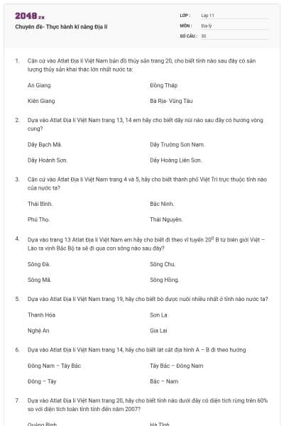 Chuyên đề- Thực hành kĩ năng Địa lí