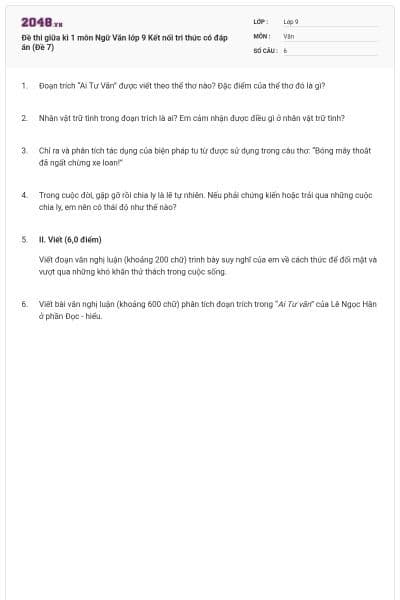 Đề thi giữa kì 1 môn Ngữ Văn lớp 9 Kết nối tri thức có đáp án (Đề 7)