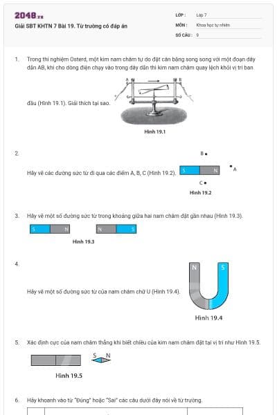 Giải SBT KHTN 7 Bài 19. Từ trường có đáp án