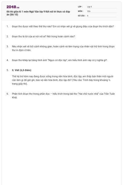 Đề thi giữa kì 1 môn Ngữ Văn lớp 9 Kết nối tri thức có đáp án (Đề 10)