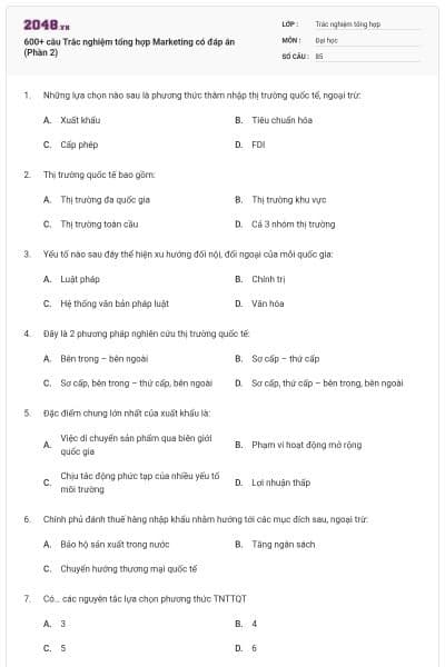 600+ câu Trắc nghiệm tổng hợp Marketing có đáp án (Phần 2)
