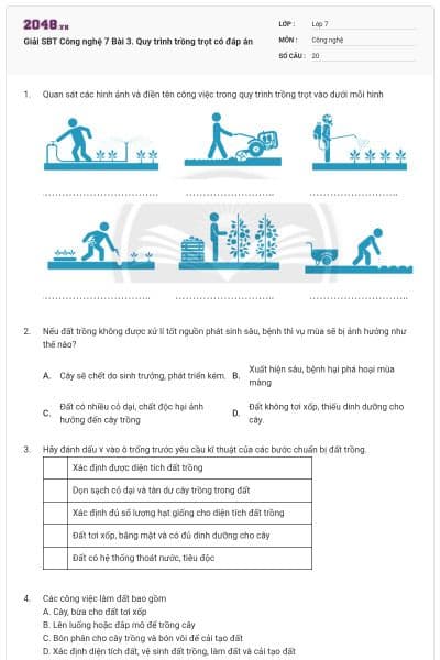 Giải SBT Công nghệ 7 Bài 3. Quy trình trồng trọt có đáp án