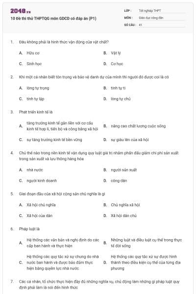 10 Đề thi thử THPTQG môn GDCD có đáp án (P1)