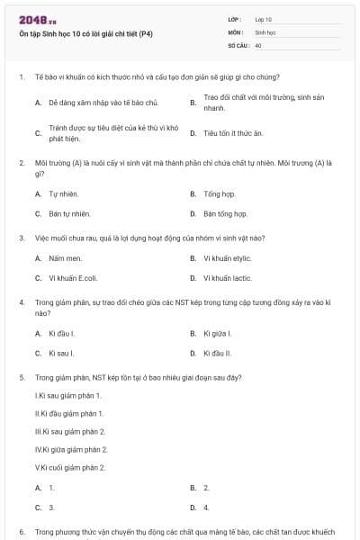Ôn tập Sinh học 10 có lời giải chi tiết (P4)