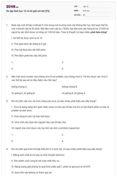 Ôn tập Sinh học 10 có lời giải chi tiết (P5)