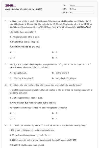 Ôn tập Sinh học 10 có lời giải chi tiết (P5)