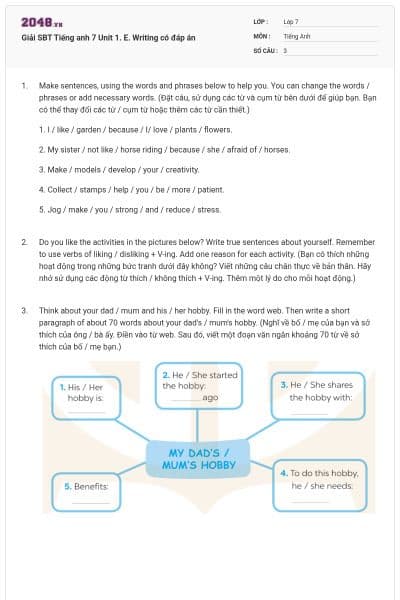 Giải SBT Tiếng anh 7 Unit 1. E. Writing có đáp án