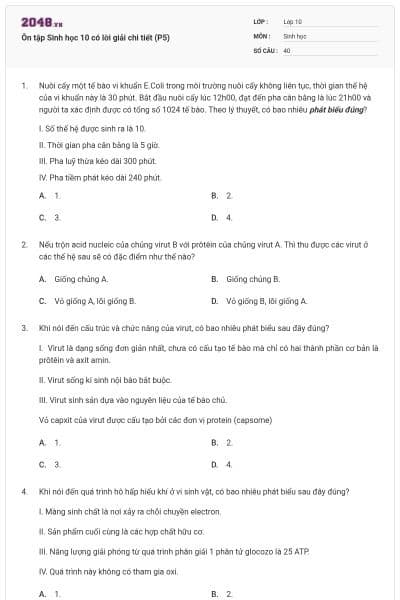 Ôn tập Sinh học 10 có lời giải chi tiết (P5)