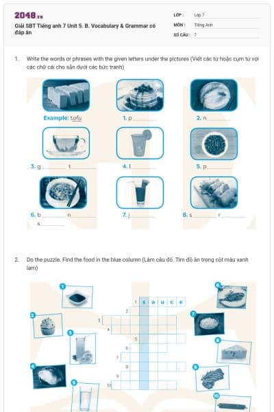 Giải SBT Tiếng anh 7 Unit 5. B. Vocabulary & Grammar có đáp án