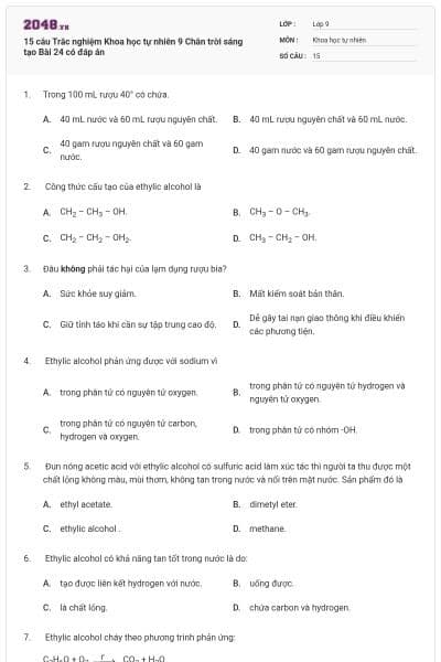 15 câu Trắc nghiệm Khoa học tự nhiên 9 Chân trời sáng tạo Bài 24 có đáp án