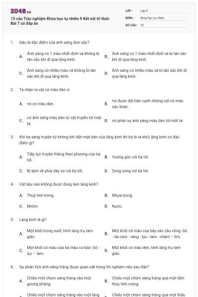 15 câu Trắc nghiệm Khoa học tự nhiên 9 Kết nối tri thức Bài 7 có đáp án