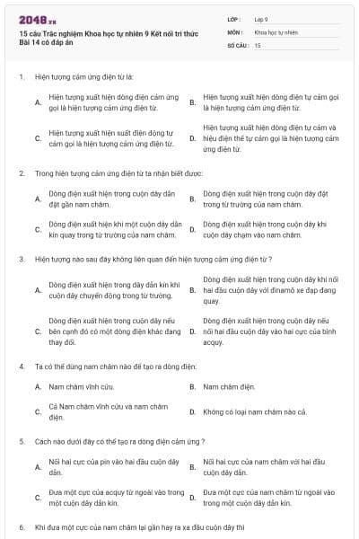 15 câu Trắc nghiệm Khoa học tự nhiên 9 Kết nối tri thức Bài 14 có đáp án