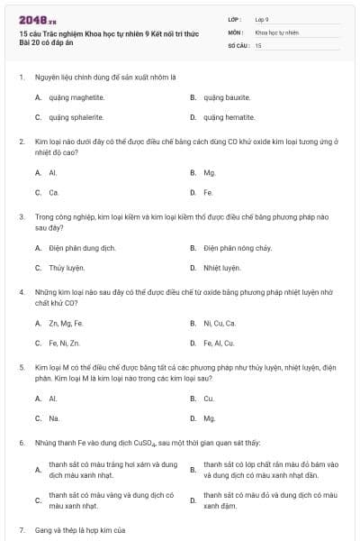15 câu Trắc nghiệm Khoa học tự nhiên 9 Kết nối tri thức Bài 20 có đáp án