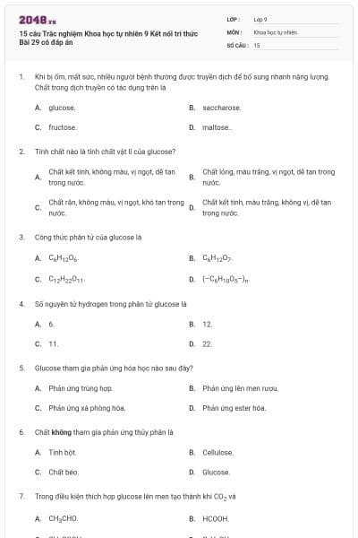 15 câu Trắc nghiệm Khoa học tự nhiên 9 Kết nối tri thức Bài 29 có đáp án