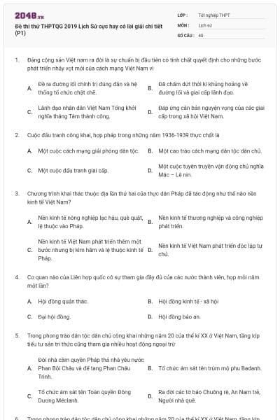 Đề thi thử THPTQG 2019 Lịch Sử cực hay có lời giải chi tiết (P1)
