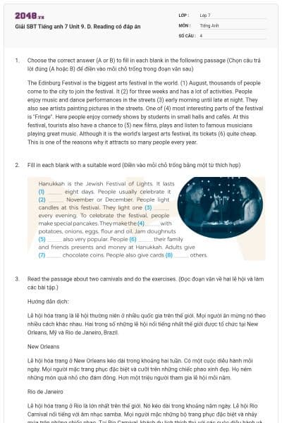 Giải SBT Tiếng anh 7 Unit 9. D. Reading có đáp án