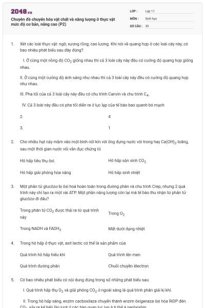 Chuyên đề chuyển hóa vật chất và năng lượng ở thực vật mức độ cơ bản, nâng cao (P2)