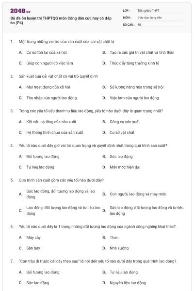Bộ đề ôn luyện thi THPTQG môn Công dân cực hay có đáp án (P4)