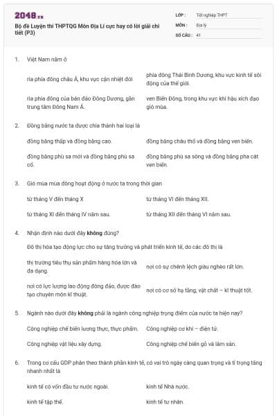 Bộ đề Luyện thi THPTQG Môn Địa Lí cực hay có lời giải chi tiết (P3)