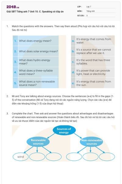 Giải SBT Tiếng anh 7 Unit 10. C. Speaking có đáp án
