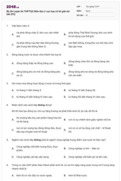 Bộ đề Luyện thi THPTQG Môn Địa Lí cực hay có lời giải chi tiết (P3)