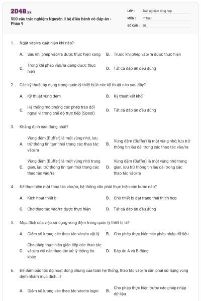 500 câu trắc nghiệm Nguyên lí hệ điều hành có đáp án - Phần 9