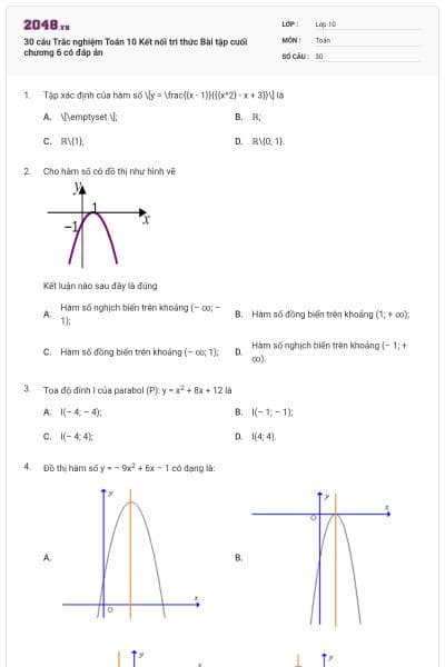 30 câu Trắc nghiệm Toán 10 Kết nối tri thức Bài tập cuối chương 6 có đáp án