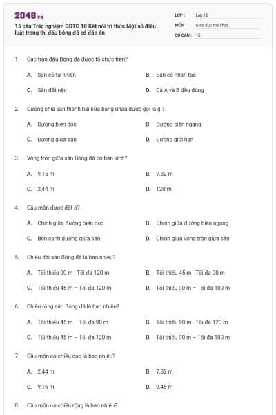15 câu Trắc nghiệm GDTC 10 Kết nối tri thức Một số điều luật trong thi đấu bóng đá có đáp án