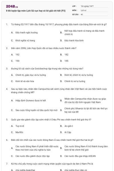 8 Đề luyện tập môn Lịch Sử cực hay có lời giải chi tiết (P3)