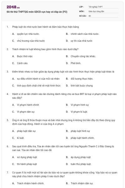 Đề thi thử THPTQG môn GDCD cực hay có đáp án (P3)