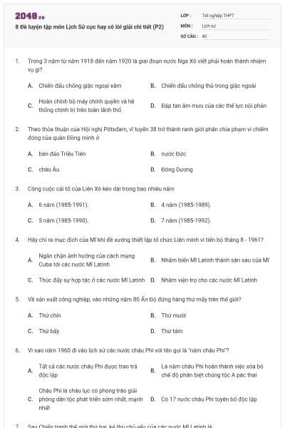 8 Đề luyện tập môn Lịch Sử cực hay có lời giải chi tiết (P2)