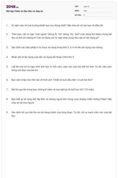 Bài tập Chiếc lá đầu tiên có đáp án