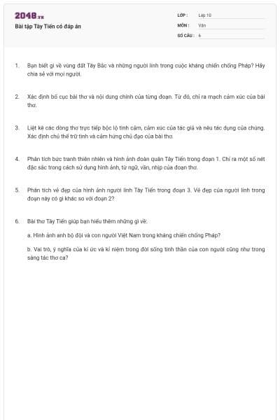 Bài tập Tây Tiến có đáp án