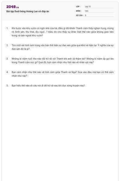 Bài tập Dưới bóng Hoàng Lan có đáp án