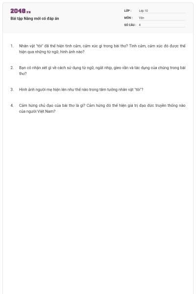 Bài tập Nắng mới có đáp án