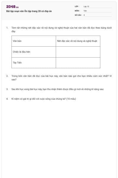 Bài tập soạn văn Ôn tập trang 28 có đáp án