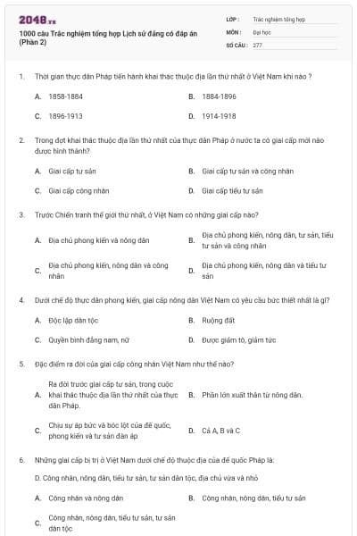 1000 câu Trắc nghiệm tổng hợp Lịch sử đảng có đáp án (Phần 2)