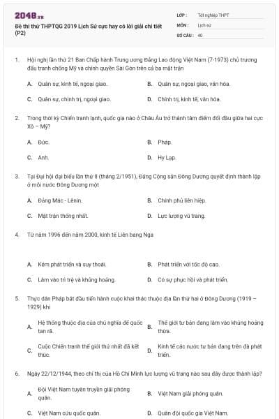 Đề thi thử THPTQG 2019 Lịch Sử cực hay có lời giải chi tiết (P2)