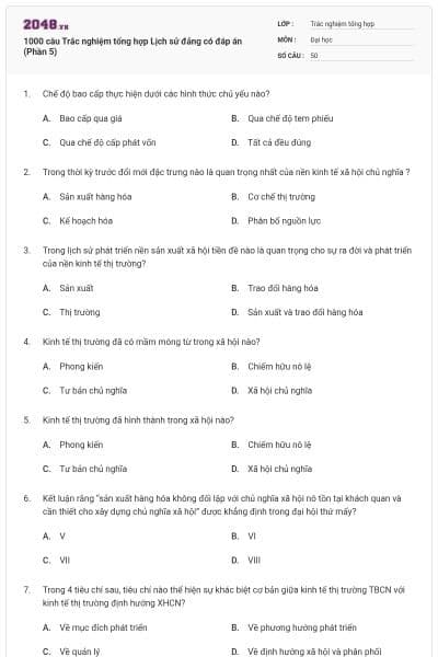 1000 câu Trắc nghiệm tổng hợp Lịch sử đảng có đáp án (Phần 5)