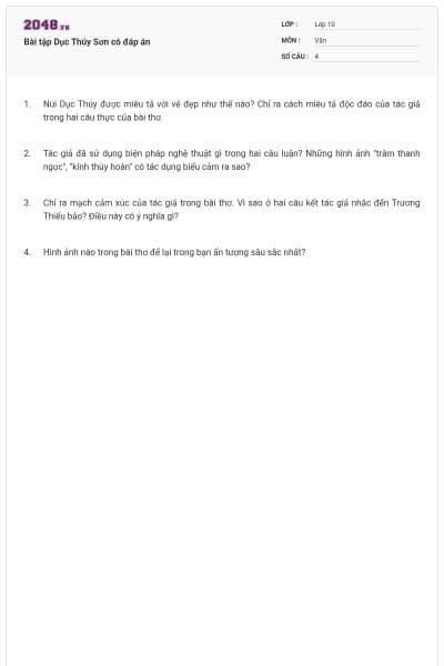 Bài tập Dục Thúy Sơn có đáp án