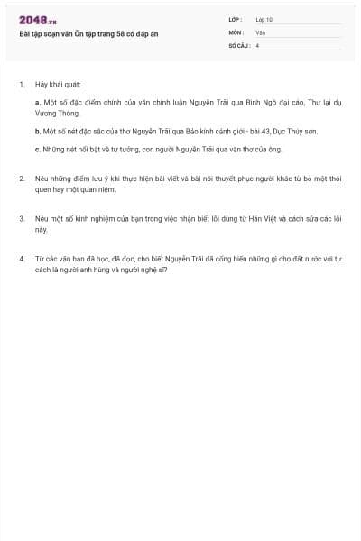 Bài tập soạn văn Ôn tập trang 58 có đáp án